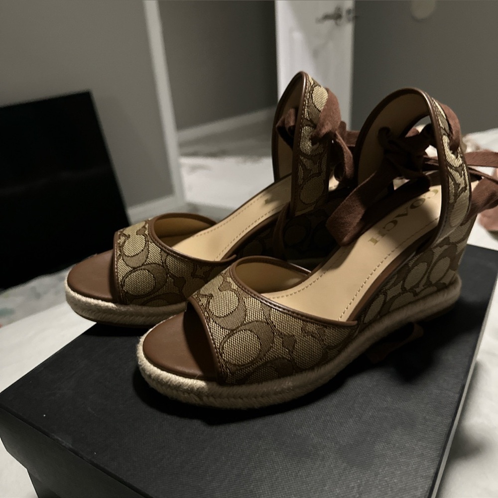 Coach Tan and Brown Patterned Wedges - Picture 4 of 4